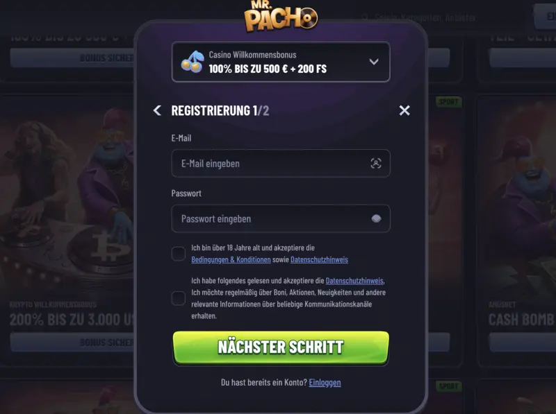 Mr Pacho Registrierung